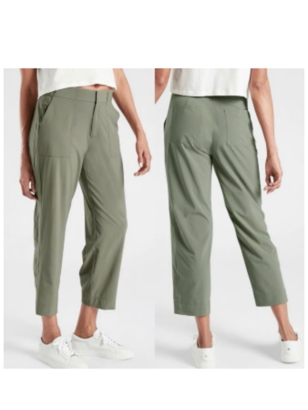 EUC Athleta Brooklyn Ankle Pant Mountain Olive Green Cropped Size 10